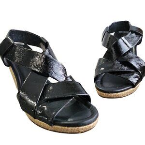 Cole Haan Air Dinah Black Patent Leather Criss Cross Sandal Wedge Size 10